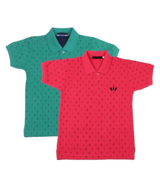 Neuvin Printed Cotton Green & Red Polo TShirts for Boys Pack of 2 - None