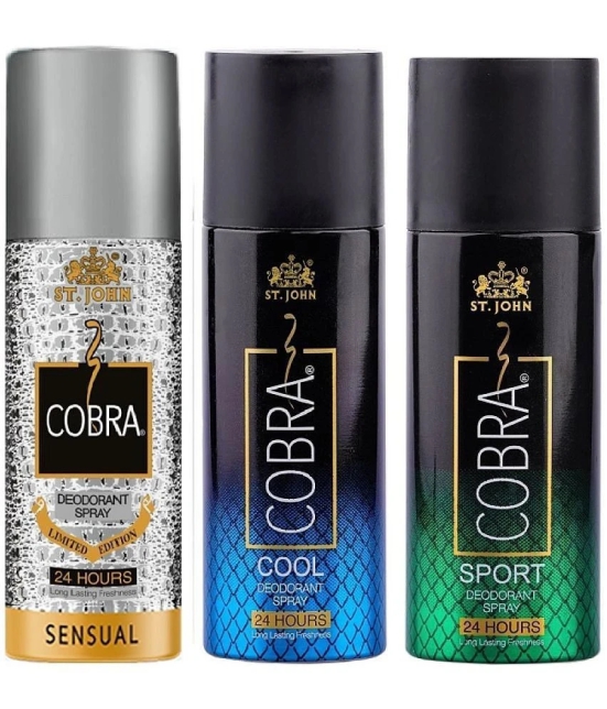 St. John Cobra Sensual ,Cool & Sports 150ml Each Deodorant Spray for Men 150 ml ( Pack of 3 )