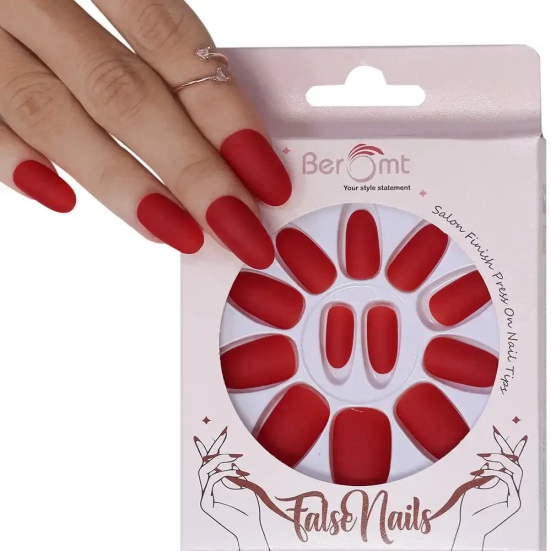 MATTE OVAL NAILS (NAIL KIT INCLUDED)-Red