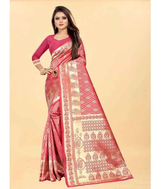 Gazal Fashions - Pink Banarasi Silk Saree With Blouse Piece ( Pack of 1 ) - Pink