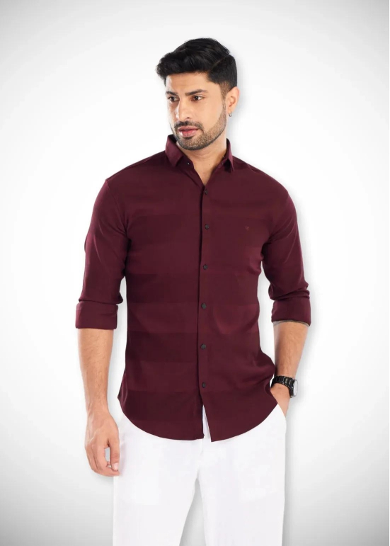 Maroon Striped Premium Cotton Shirt-XL - 42