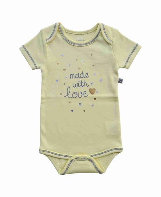 Made With Love Print On Yellow Baby Romper/Onesie(100% Cotton)