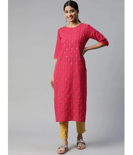 SVARCHI - Pink Cotton Womens Straight Kurti ( Pack of 1 ) - None