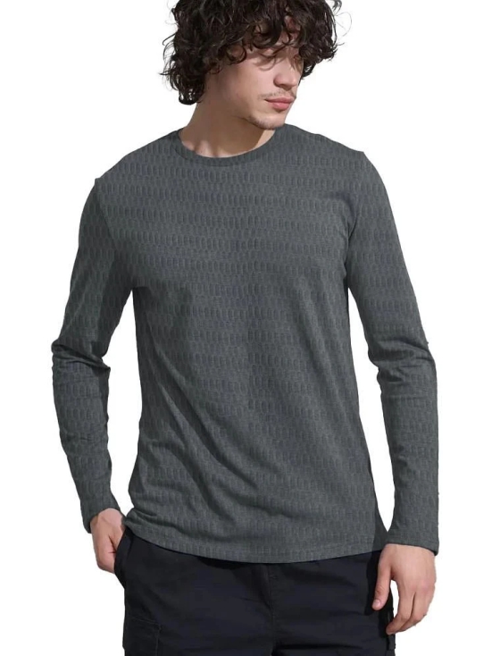 Leotude Cotton Blend Regular Fit Striped Full Sleeves Mens Round T-Shirt - Grey ( Pack of 1 ) - None