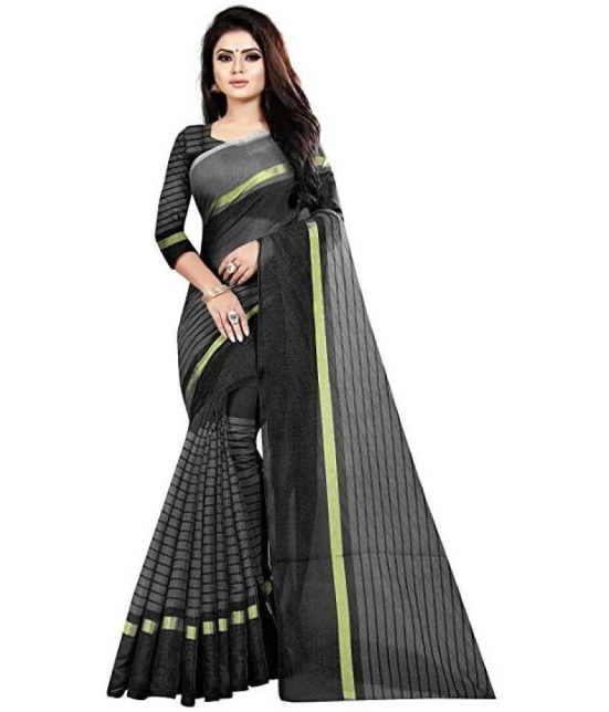 Saadhvi Cotton Silk Applique Saree Without Blouse Piece - Black ( Pack of 1 ) - Black