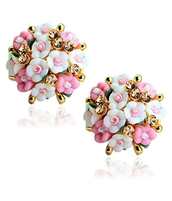 Youbella Jewellery Gold Plated Flower Shape Resin Stud Earrings For Women - Multi Color