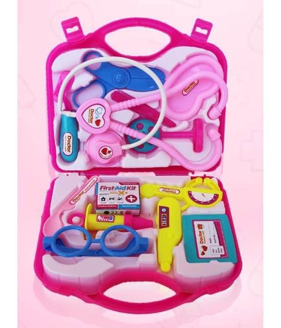 Fratelli Pretend Play Doctor with Foldable Suitcase, Compact Medical Accessories Pretend Play | Game Toy Kit for 3 + Year Kids, Boys and Girls (Suitcase Doctor Set Pink - Economy) - Pink