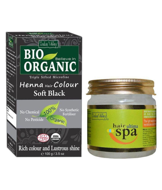 Indus Valley BIO Organic Soft Black Henna with Ultima Hair Spa For Shiny Hair Semi Permanent Hair Color Black Soft Combo Pack