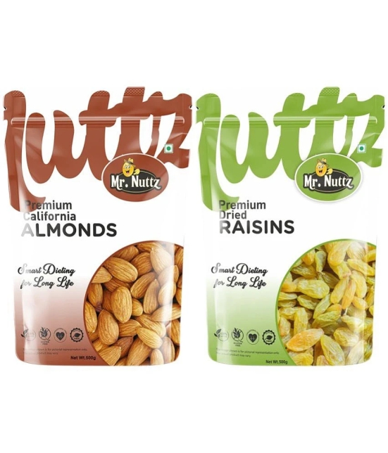 Mr.Nuttz Premium California Almond (500g) & Raisin Kishmish (500g) Dry Fruits Combo Pack