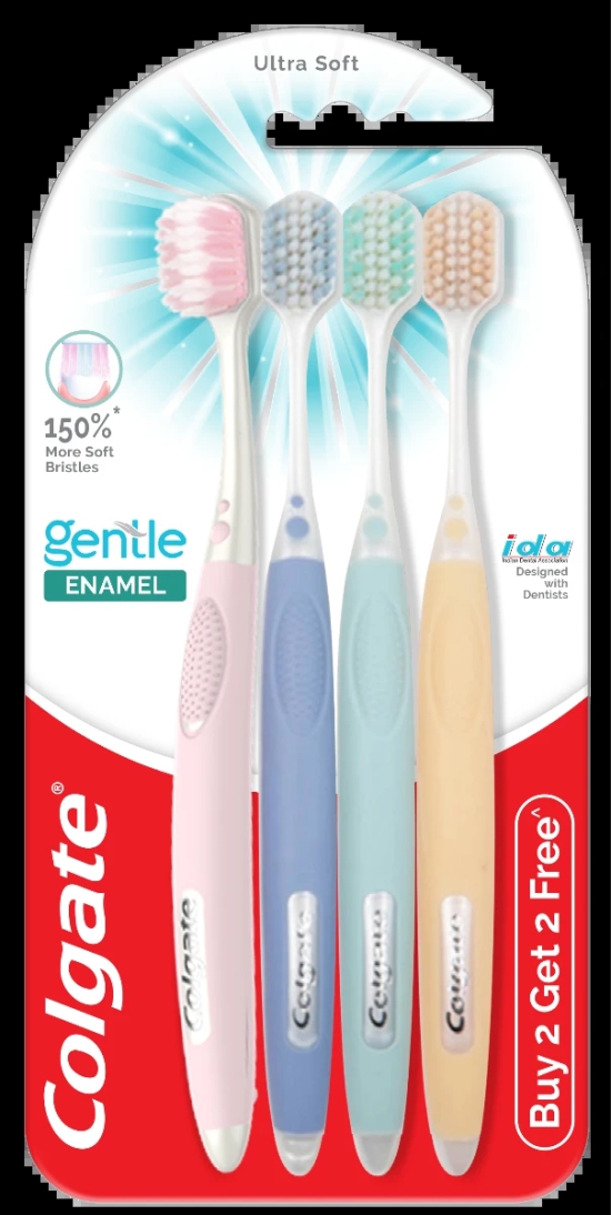 Colgate Gentle Enamel Ultra Soft Toothbrush 2+2 Pieces, 150% More Soft Bristles