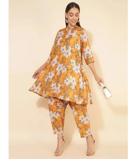 Janasya Womens Mustard Moss Floral Printed Co-Ord Set - None