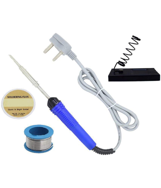 ALDECO: ( 4 in 1 ) 25 Watt Soldering Iron Kit With-Blue Iron, Wire, Flux, Stand