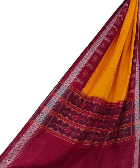 Yellow Red Sambalpuri Handwoven Single Ikat Cotton Dupatta