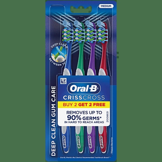 Oral-B Criss Cross Gum Care Toothbrush - With Extra-Long Power Tip Bristles, M, 2 Pcs