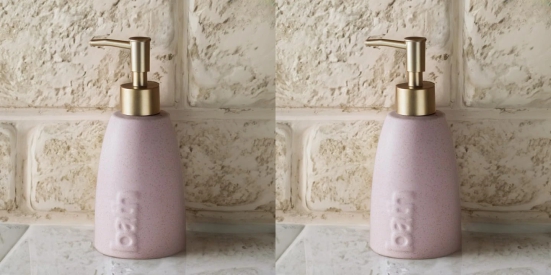 USHA SHRIRAM 320ml Ceramic Soap Dispenser Set, Pink, Pack of 2-USHA SHRIRAM 320ml Ceramic Soap & Lotion Dispenser Set, Pink, Pack of 2.