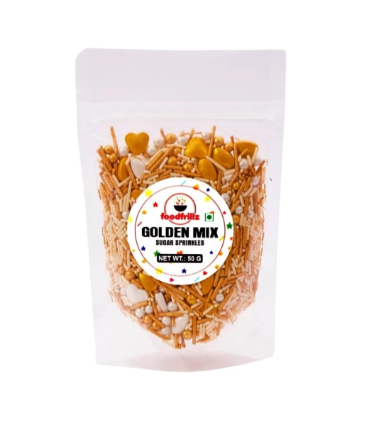 foodfrillz Golden-Mix Sprinkles, 50 g for cake decoration and toppings