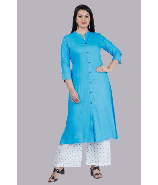 MAUKA - Blue Front Slit Rayon Women's Stitched Salwar Suit ( Pack of 1 ) - None