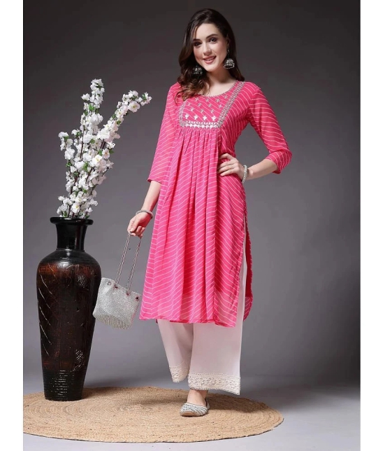 Stylum Georgette Printed Straight Womens Kurti - Pink ( Pack of 1 ) - None