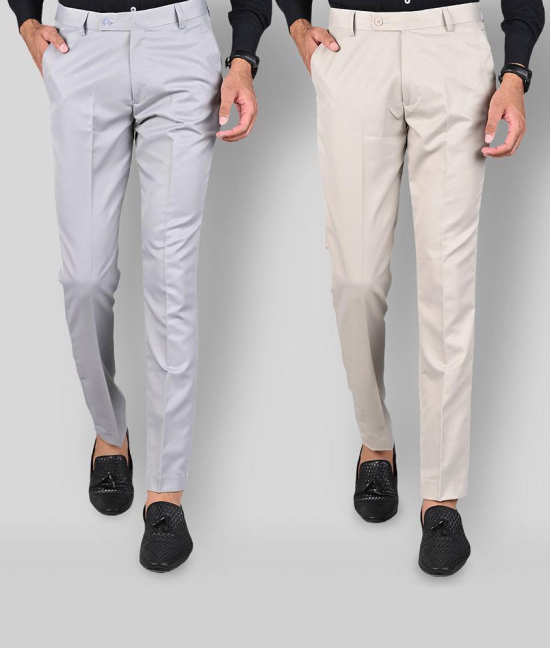 MANCREW - Beige Polycotton Slim - Fit Men's Formal Pants ( Pack of 2 ) - None