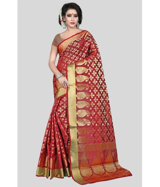 Gazal Fashions - Red Silk Blend Saree With Blouse Piece ( Pack of 1 ) - Red