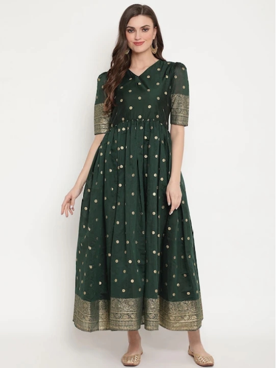 Green Ethnic Motifs Ethnic Maxi Dress