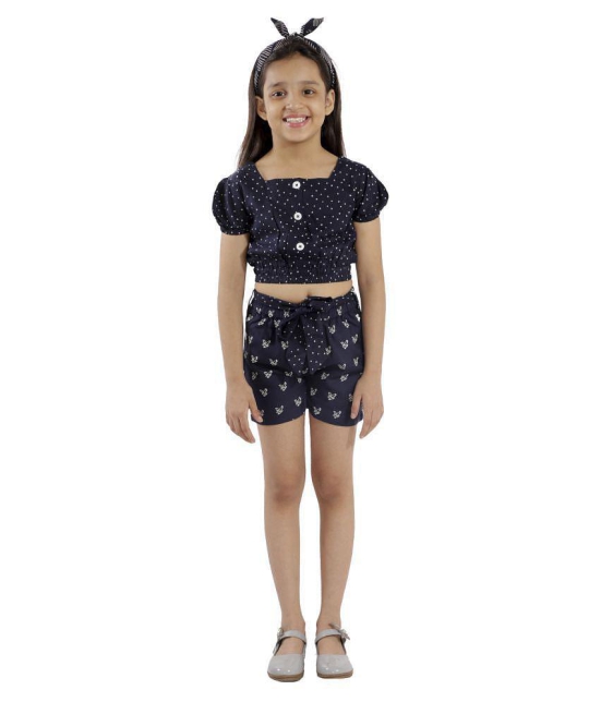 Kids Cave two piece dress for girls fabric- printed rayon (Color_Blue, Size_3 Years to 12 Years) - None