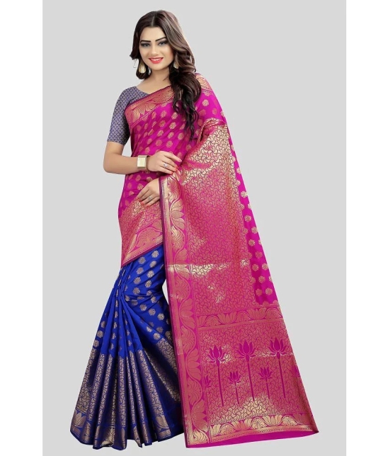 Gazal Fashions - Pink Banarasi Silk Saree With Blouse Piece ( Pack of 1 ) - Pink