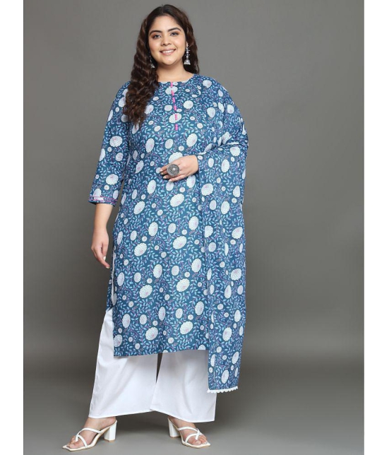 Tissu Cotton Printed Kurti With Palazzo Womens Stitched Salwar Suit - Blue ( Pack of 1 ) - None