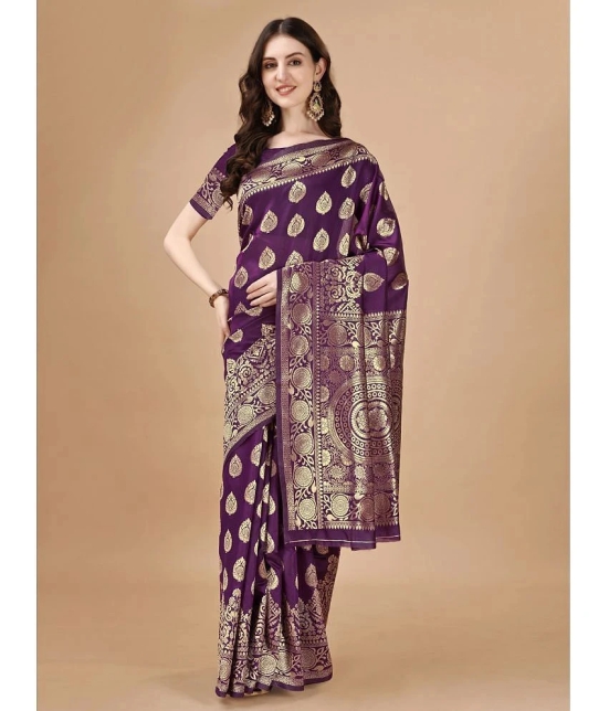 LEELAVATI Banarasi Silk Embellished Saree With Blouse Piece - Purple ( Pack of 1 ) - Purple