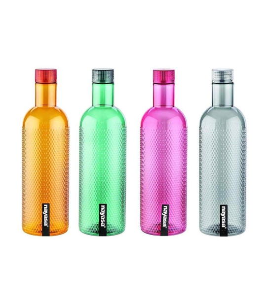 Nayasa Plastic Water Bottle, 1000ml, Set of 4, Multicolour