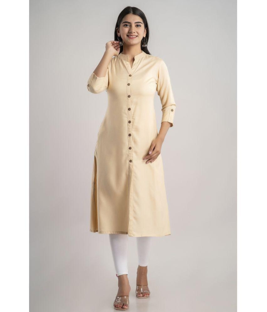 MAUKA - Cream Rayon Women''s Front Slit Kurti ( Pack of 1 ) - None