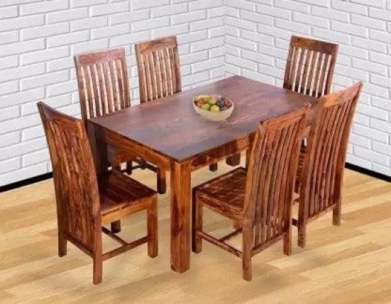 Solid Sheesham Wood Kishore 6 Seater Dining Table-Brown