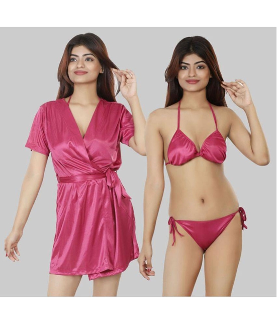 NIVCY - Pink Satin Womens Nightwear Robes ( Pack of 2 ) - None