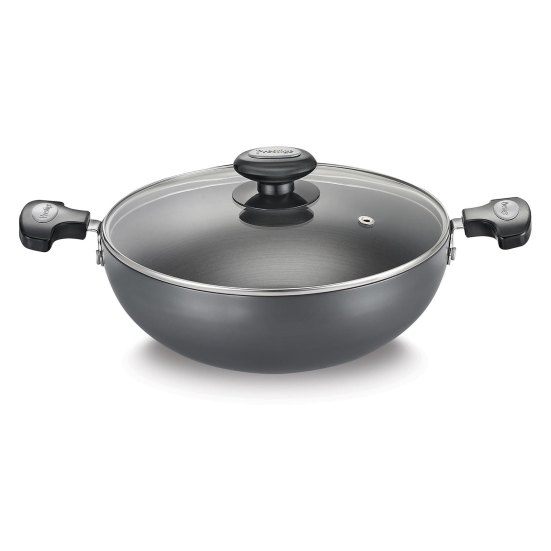 Prestige Hard Anodised Plus Gas and Induction Compatible Kadai  20 cm, Black