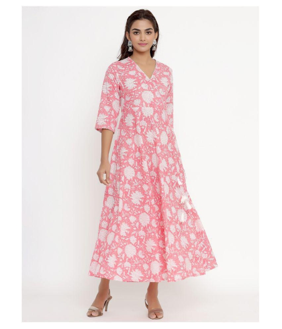 Angiya Pink Cotton Angrakha Kurti - - 3XL