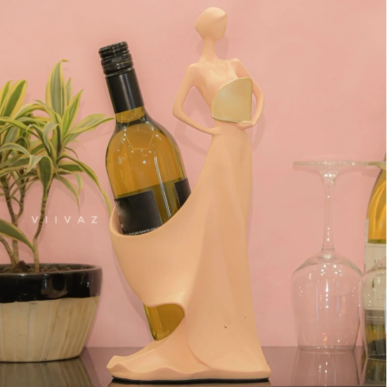 Modern Wine Holder Lady-Blush Pink / Polyresin | Matt Finish / H: 14 | L: 6 | W: 6 (inches)