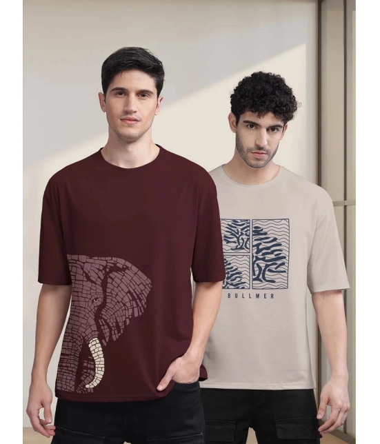 BULLMER Cotton Blend Oversized Fit Printed Half Sleeves Mens T-Shirt - Maroon ( Pack of 2 ) - None