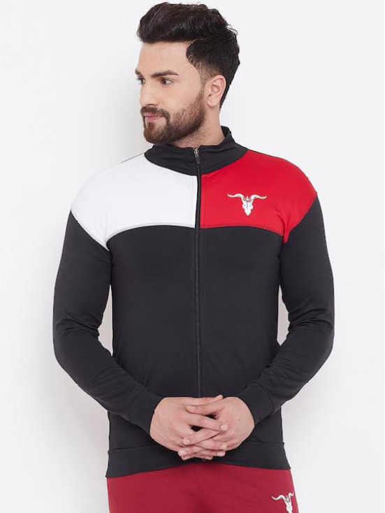 Men Black Red Colourblocked Training or Gym Sporty Jacket