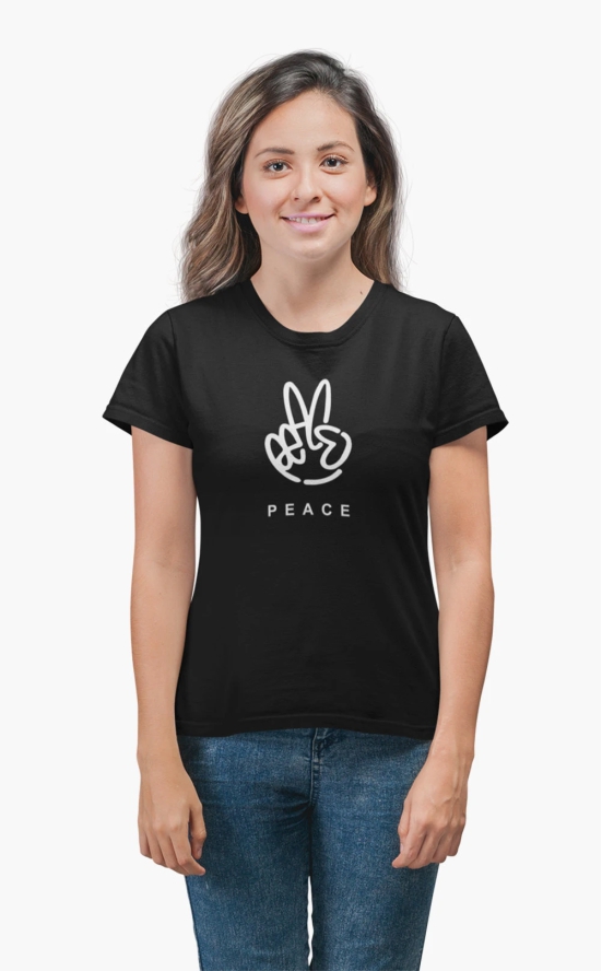 Womens Round Neck PEACE T-Shirt-Black / 2XL