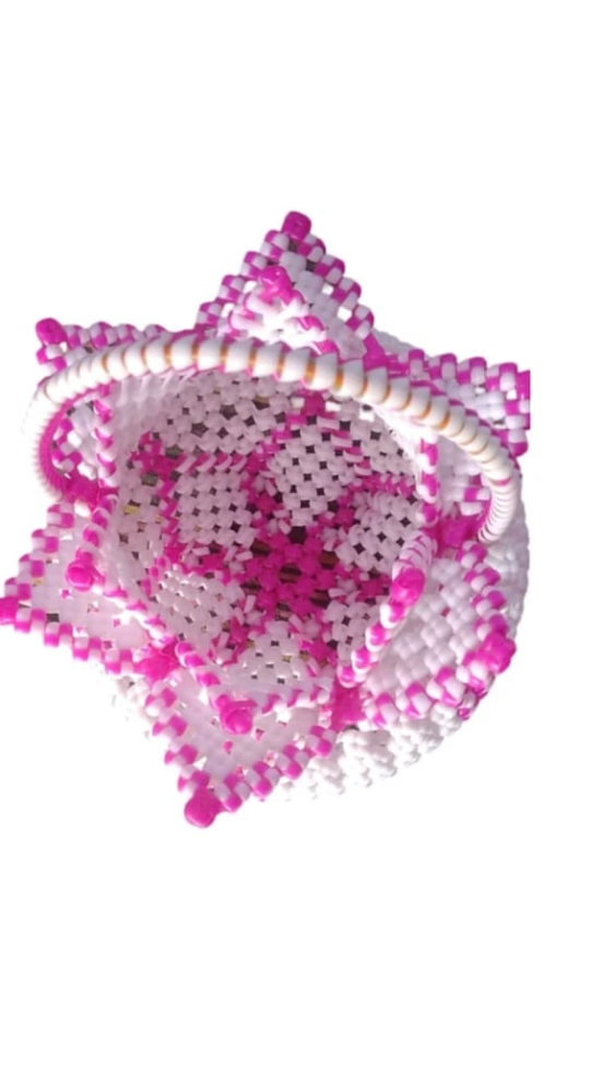 White and Pink Beaded Flower Basket