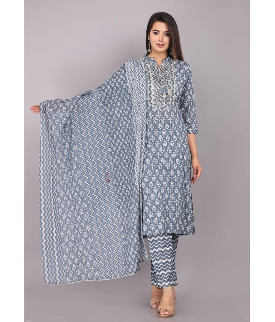 JC4U - Grey Straight Cotton Women''s Stitched Salwar Suit ( Pack of 1 ) - None