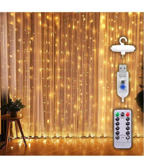 Party Propz 300 LED Fairy Curtain Lights- with Remote Control Adjustable Brightness; USB Plug for Bedroom Indoor Outdoor Garden Birthday Balloon Decoration Items/Husband Wife Kids; Warm