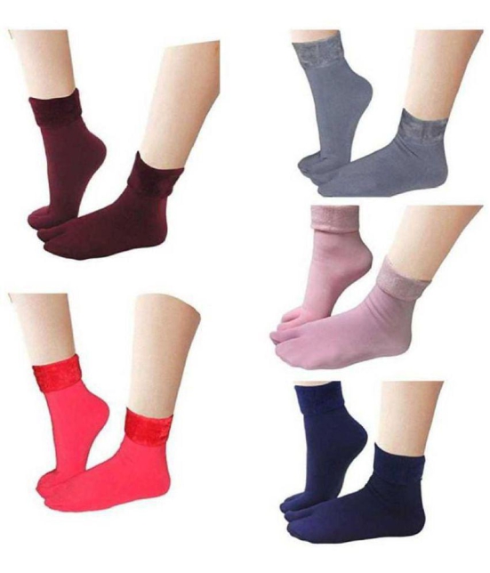 PENYAN Womens Multicolor Fur Solid Combo Ankle Length Socks ( Pack of 5 ) - None