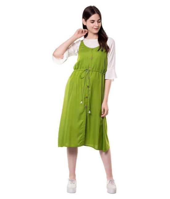 GOD BLESS - Green Rayon Womens Double Layered Kurti ( Pack of 1 ) - XS