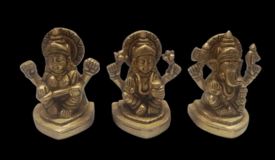 VRINDA METAL ART Brass Ganesh, Lakshmi , Sarswati , Idol Combo  Idol