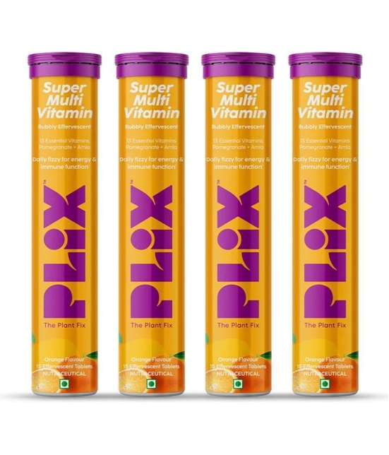 The Plant Fix Plix Multivitamin 15 Effervescent Tablets for Daily Nutrition Orange(4 x 15 No)