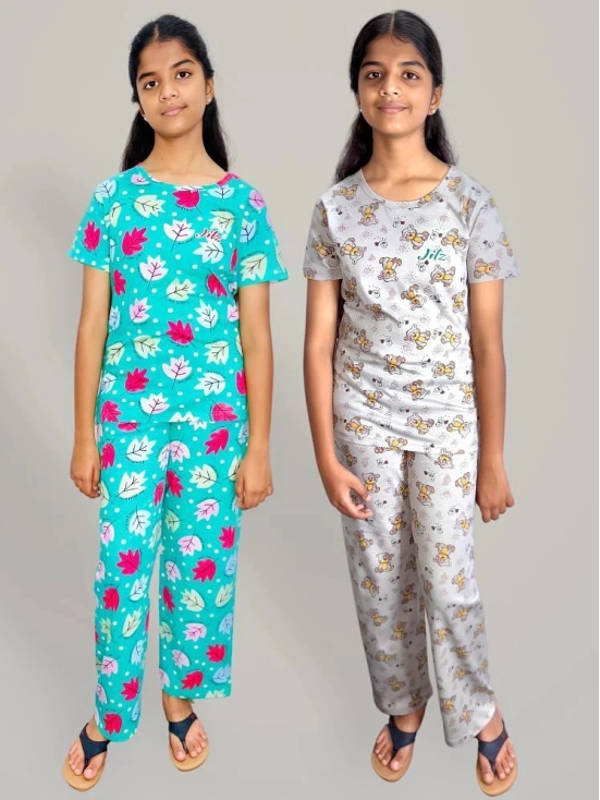 JILZ Pack of 2 Girls Cotton Top & Pyjama Set ( Multicolor ) - None