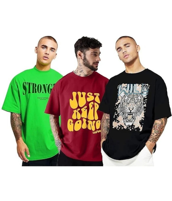 Leotude Cotton Blend Oversized Fit Printed Half Sleeves Mens T-Shirt - Black ( Pack of 3 ) - None