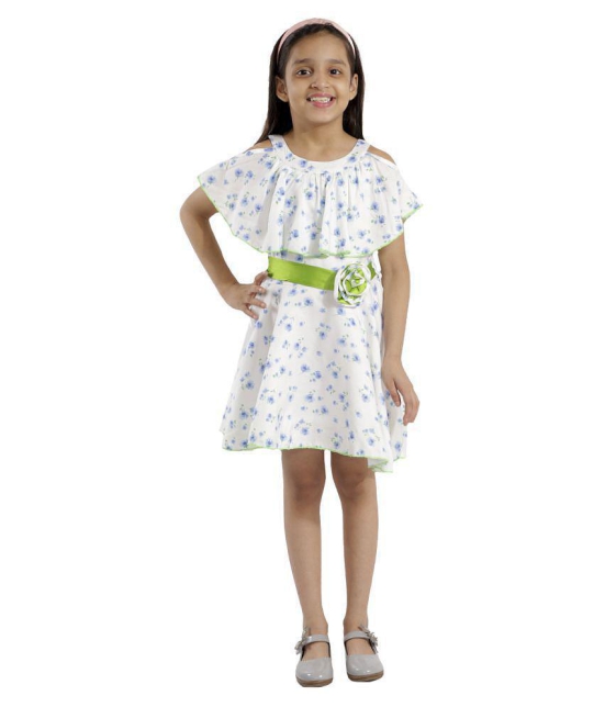 Kids Cave cut-out dress for girls fit and flare belted with flower fabric rayon floral print (Color_White, Size_3 Years to 12 Years) - None