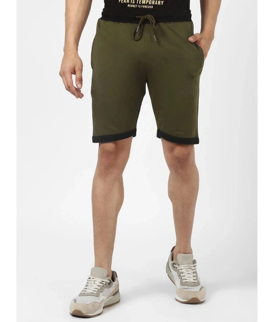 UrbanMark Men Cotton Stretch Regular Fit Lounge Shorts-Olive - None